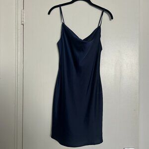 Urban Outfitters Navy Satin Mini Dress with Cowl Neck - Size XS